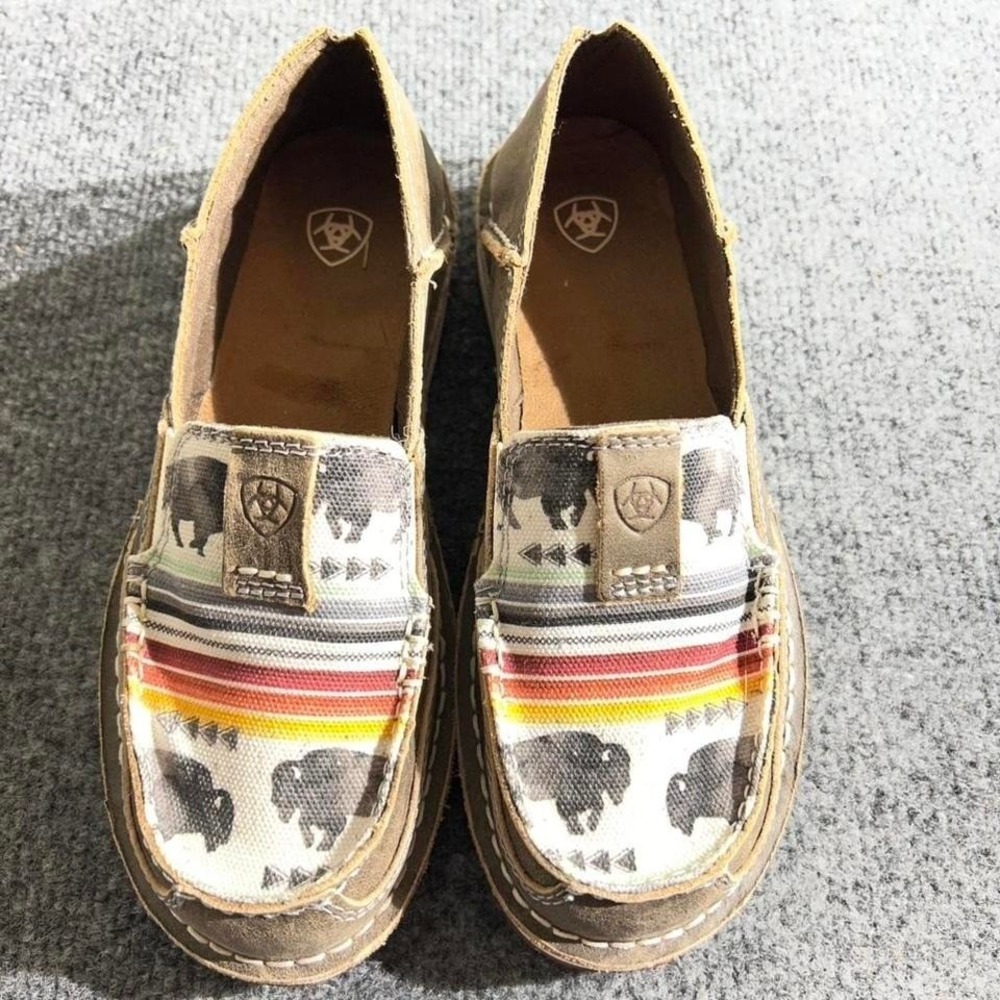 Ariat Cruiser Womens Brown Leather Buffalo Southwestern‎ Print Slip On Loafers